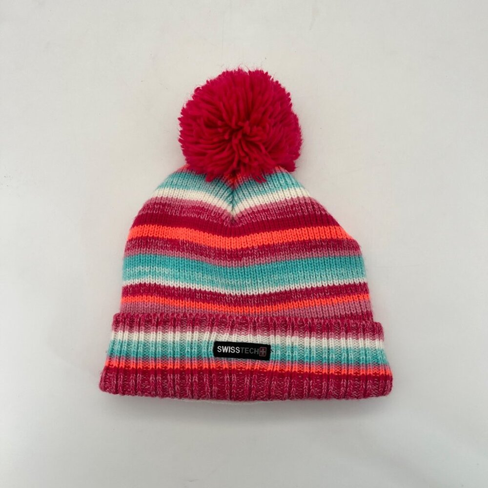 SWISSTECH Winter Ski Cap Hat Pom Beanie OSFM Fuchsia Burst Thick Lining